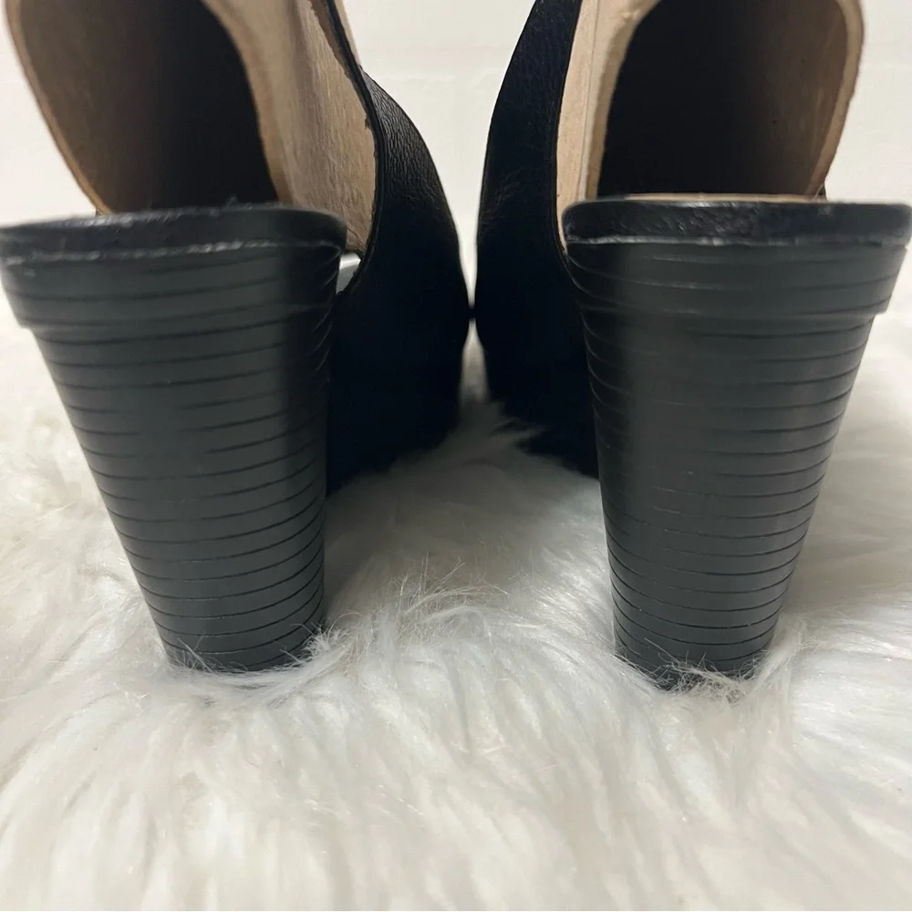 Marc Fisher Black Leather Peep-Toe Slingback Rockabilly Platform Wedges 6.5